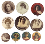 VAUDEVILLE, STAGE, ADVERTISING TEN EARLY BUTTONS WITH LADIES.