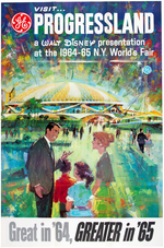 1964-1965 NEW YORK WORLD'S FAIR "VISIT GE PROGRESSLAND - A WALT DISNEY PRESENTATION" POSTER.