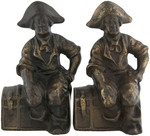 BRONZED CAST IRON BOOKENDS TRIO - PIRATE, LION & CATHEDRAL.