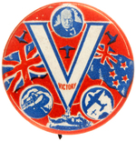 WWII WINSTON CHURCHILL RARE BRITISH "VICTORY" BUTTON.