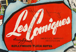 "LES COMIQUES – HOLLYWOOD PLAZA HOTEL" SIGNED MENU WITH SUPERMAN, TARZAN, THE LONE RANGER & OTHERS.