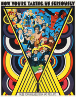 AMS PRESS PROMO FOLDER/POSTER FEATURING COMIC CHARACTERS & MARVEL COMICS HEROES.