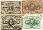 GROUP OF FOUR PIECES OF POSTAL CURRENCY FR1226, FR1230, FR1238 AND FR1242.