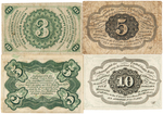 GROUP OF FOUR PIECES OF POSTAL CURRENCY FR1226, FR1230, FR1238 AND FR1242.