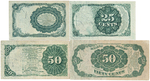 FOUR PIECES OF FRACTION CURRENCY FR1265, FR1309, FRFR1379 AND FR1381.