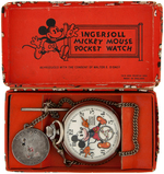 "MICKEY MOUSE INGERSOLL" SECOND ENGLISH POCKET WATCH WITH BOX.