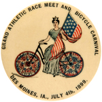 "GRAND ATHLETIC RACE MEET AND BICYCLE CARNIVAL" BUTTON FROM 1899.