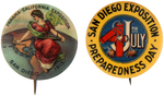 "PANAMA-CALIFORNIA EXPOSITION" AND "SAN DIEGO EXPOSITION" PAIR OF SCARCE BUTTONS.
