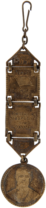 ROOSEVELT AND PARKER MATCHING SECTIONED BRASS FOBS WITH PORTRAITS AND MULTIPLE SLOGANS.