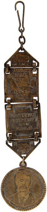 ROOSEVELT AND PARKER MATCHING SECTIONED BRASS FOBS WITH PORTRAITS AND MULTIPLE SLOGANS.