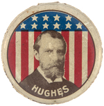 "HUGHES" EXTREMELY EARLY LITHO TIN PORTRAIT BUTTON.