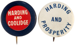 HARDING PAIR OF SCARCE NAME AND SLOGAN BUTTONS.