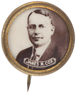 "JAMES M. COX" BEAUTIFUL REAL PHOTO SEPIA PORTRAIT BUTTON.