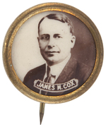 "JAMES M. COX" BEAUTIFUL REAL PHOTO SEPIA PORTRAIT BUTTON.