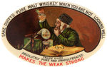 COLORFUL EARLY 1900s OVAL MIRROR PROMOTING MEDICAL BENEFITS OF DUFFY'S MALT WHISKEY.