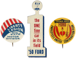 FORD TWO SCARCE BUTTONS AND LITHO TIN 1950 TAB.