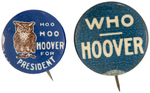 "HOO HOO HOOVER" OWL BUTTON PLUS "WHO HOOVER" BUTTON.