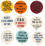 NINE SCARCE TO RARE WILLKIE ANTI-ROOSEVELT SLOGAN BUTTONS.