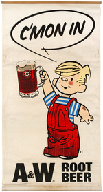 "A&W ROOT BEER" ADVERTISING BANNER FEATURING DENNIS THE MENACE.