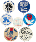 GROUP OF SEVEN ANTI-VIETNAM WAR BUTTONS FROM THE LATE 1960'S.