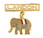 "LANDON" ENAMEL ON BRASS ELEPHANT PIN.
