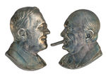 ROOSEVELT AND CHURCHILL WORLD WAR II FIGURAL AND FINELY DETAILED SILVER PINS.