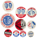 NINE UNCOMMON HUMPHREY BUTTONS AND A JUGATE STICKER.