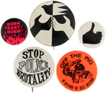 FIVE LATE 1960'S UNCOMMON CIVIL RIGHTS AND ANTI POLICE BRUTALITY BUTTONS.