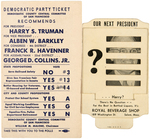 SIX TRUMAN ITEMS INCLUDING THIMBLE, COATTAIL CARD, CAMPAIGN EVENT TICKET AND MORE.