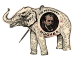 "G.O.P. FOR PRESIDENT HUGHES" RARE DIE CUT CELLO ELEPHANT STICKPIN.