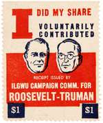 UNUSUAL CINDERELLA ROOSEVELT/TRUMAN JUGATE CONTRIBUTOR STAMP.