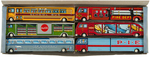 "6 ASSORTED FRICTION TRUCKS & BUSES" BOXED SET INCLUDING COCA-COLA.