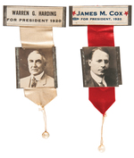 HARDING AND COX MATCHED RIBBON BADGES WITH AFFIXED PORTRAITS.