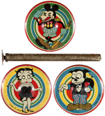 MICKEY MOUSE, BETTY BOOP & BIMBO TIN TOP TRIO WITH ACTIVATOR.