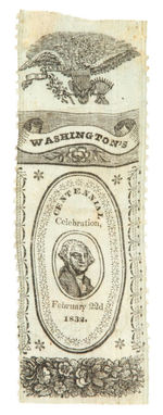 WASHINGTON FINELY WOVEN AND EXCEPTIONALLY ORNATE SILK RIBBON FROM 1832.