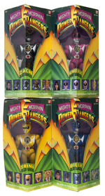 BANDAI MIGHTY MORPHIN POWER RANGERS FIGURE AND THUNDERBIKE LOT OF TEN.