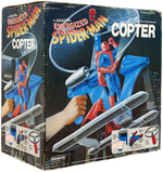 REMCO ENERGIZED SPIDER-MAN FIGURE AND COPTER IN BOXES.