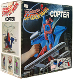 REMCO ENERGIZED SPIDER-MAN FIGURE AND COPTER IN BOXES.