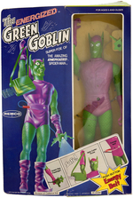 REMCO ENERGIZED GREEN GOBLIN FIGURE AND ACCESSORIES PACK IN BOXES.