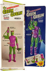 REMCO ENERGIZED GREEN GOBLIN FIGURE AND ACCESSORIES PACK IN BOXES.