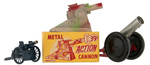 "COAST DEFENSE GUN" BOXED TOY & TOY CANNON LOT.