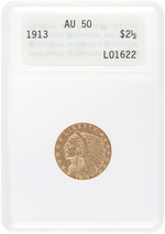 $2 1/2 INDIAN HEAD GOLD 1913 ANA AU50.