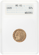 $2 1/2 INDIAN HEAD GOLD 1928 ANA MS61.