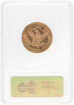 $5 LIBERTY HEAD GOLD 1885 ANA AU50.