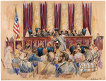 STRIKING ORIGINAL ART SKETCH OF SUPREME COURT TRIAL SCENE FEATURING ALL NINE JUSTICES.