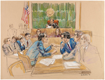 GROUP OF SIX ORIGINAL ART SKETCHES FROM TRIAL OF JOHN HINKLEY JR. REAGAN'S ATTEMPTED ASSASSIN.