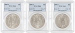 LOT OF THREE $1 MORGAN SILVER DOLLARS ALL 1899-O PCGS MS64.