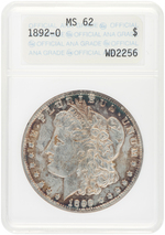 $1 MORGAN SILVER DOLLAR 1892-O ANA MS62.