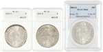 LOT OF THREE $1 MORGAN SILVER DOLLARS 1902-O PCGS & ANA GRADED.