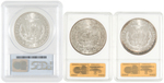 LOT OF THREE $1 MORGAN SILVER DOLLARS 1902-O PCGS & ANA GRADED.